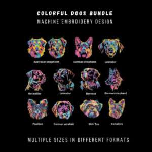 Pack caras de perro coloridas estilo neón - diseños de bordado