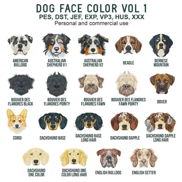 Pack caras de perros coloridas Vol. 1 - diseños de bordado