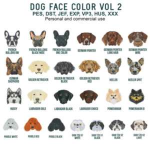 Pack caras de perros coloridas Vol. 2 - diseños de bordado