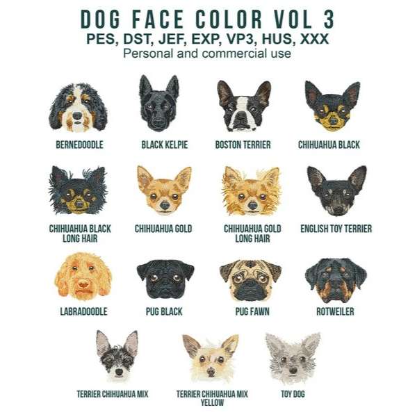 Pack caras de perros coloridas Vol. 3 - diseños de bordado