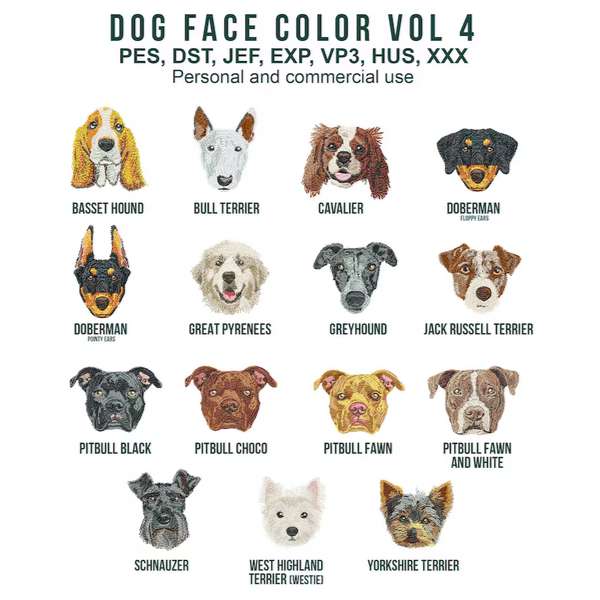 Pack caras de perros coloridas Vol. 4 - diseños de bordado